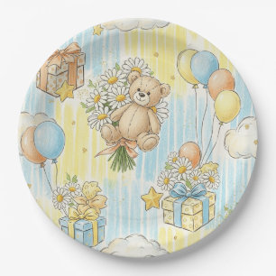 Teddy Bear Daisy Garden Pattern (3) Paper Plates