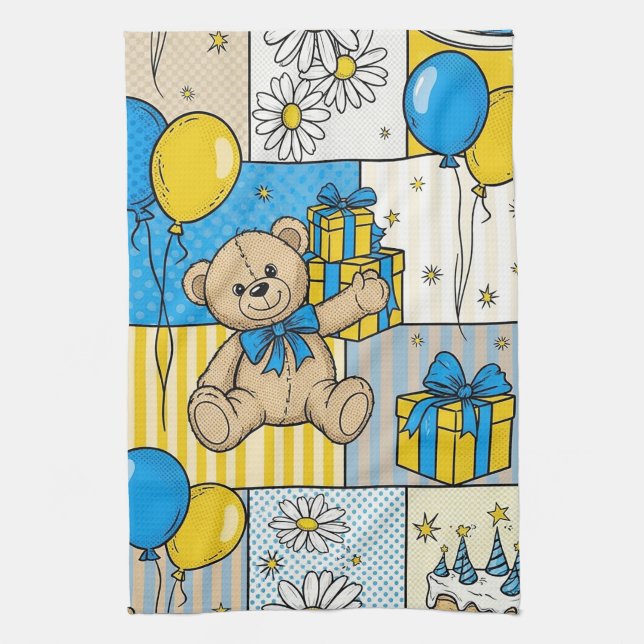 Teddy Bear Daisy Garden Pattern (4) Kitchen Towel (Vertical)