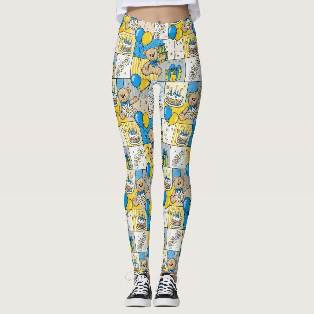 Teddy Bear Daisy Garden Pattern (4) Leggings (Front)