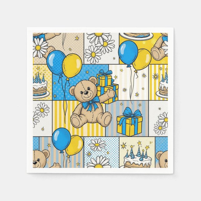 Teddy Bear Daisy Garden Pattern (4) Napkins (Front)