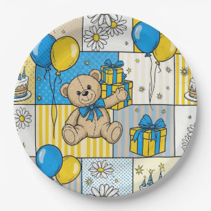 Teddy Bear Daisy Garden Pattern (4) Paper Plates