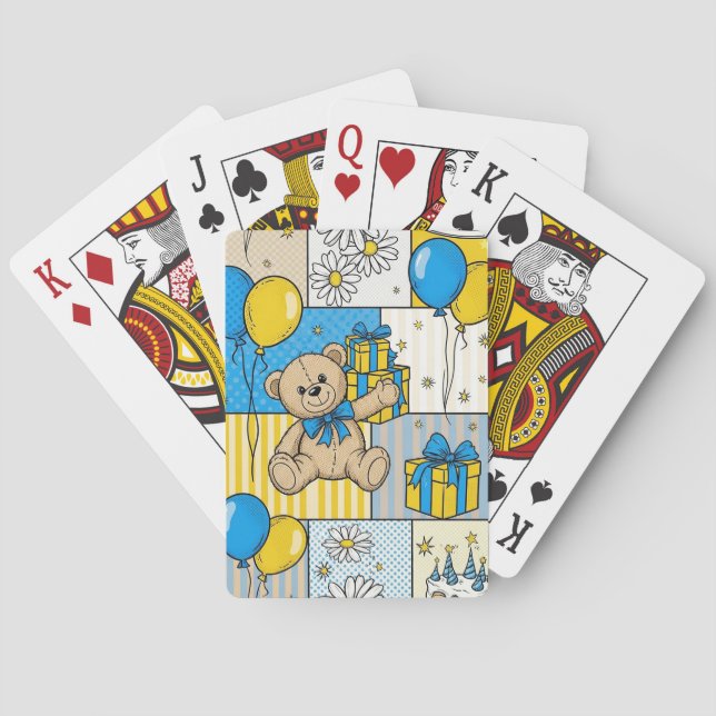 Teddy Bear Daisy Garden Pattern (4) Poker Cards (Back)