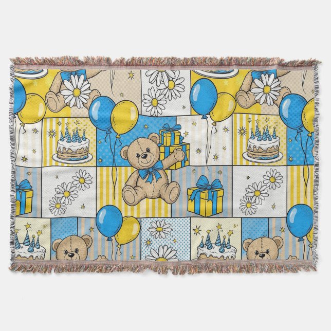 Teddy Bear Daisy Garden Pattern (4) Throw Blanket (Front)