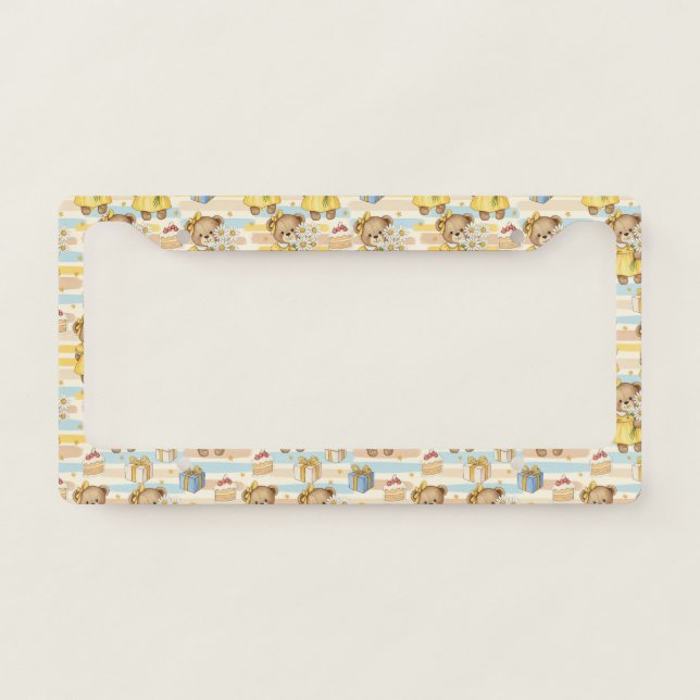 Teddy Bear Daisy Garden Pattern (5) License Plate Frame (Front)