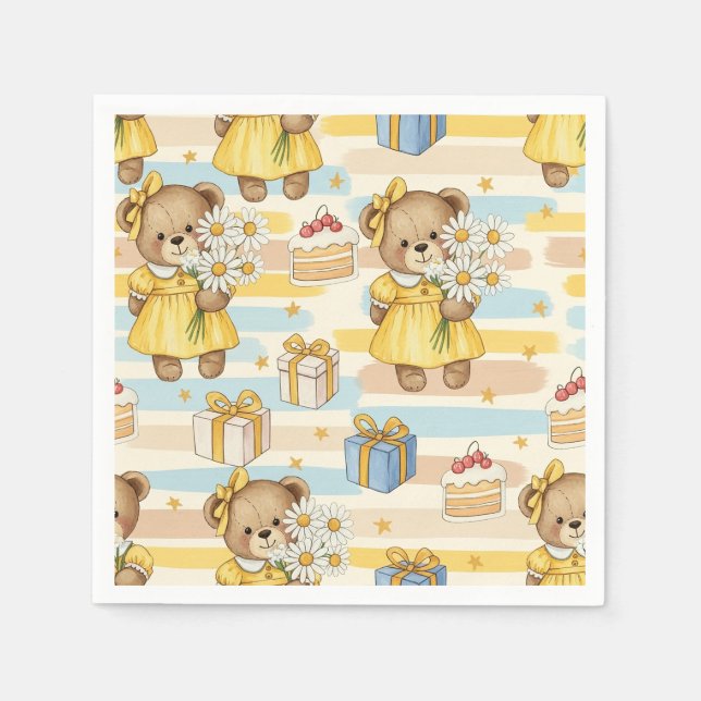 Teddy Bear Daisy Garden Pattern (5) Napkins (Front)