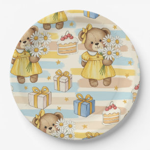 Teddy Bear Daisy Garden Pattern (5) Paper Plates