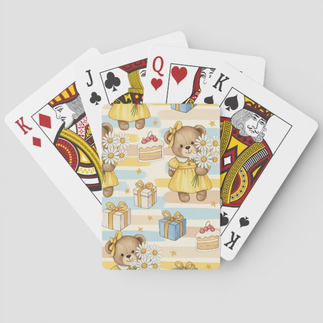 Teddy Bear Daisy Garden Pattern (5) Poker Cards (Back)