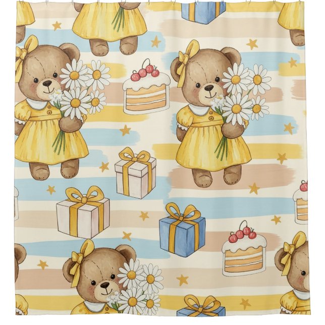 Teddy Bear Daisy Garden Pattern (5) Shower Curtain (Front)