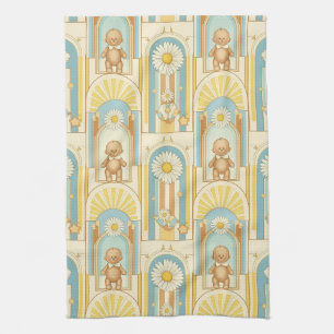 Teddy Bear Daisy Garden Pattern (6) Kitchen Towel