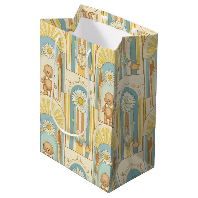 Teddy Bear Daisy Garden Pattern (6) Medium Gift Bag (Front Angled)