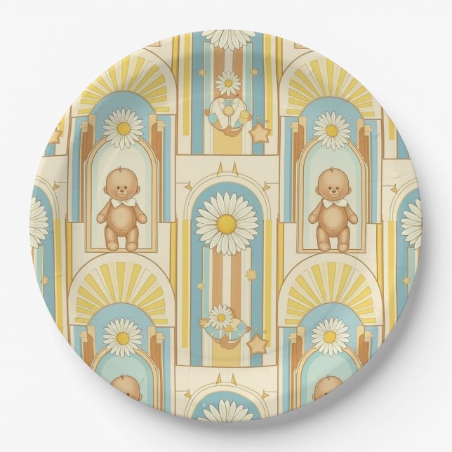 Teddy Bear Daisy Garden Pattern (6) Paper Plates (Front)