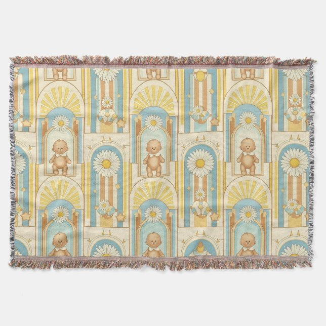 Teddy Bear Daisy Garden Pattern (6) Throw Blanket (Front)