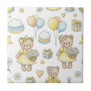 Teddy Bear Daisy Garden Pattern (7) Ceramic Tile