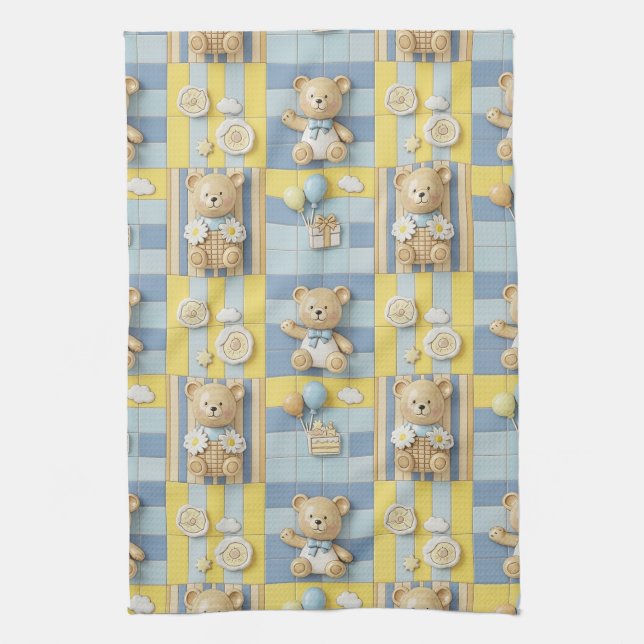 Teddy Bear Daisy Garden Pattern (7) Kitchen Towel (Vertical)