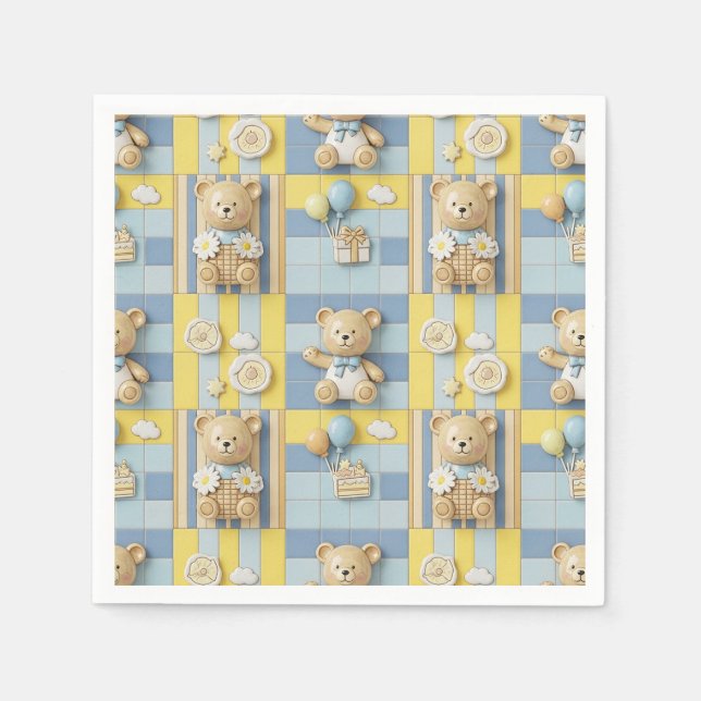 Teddy Bear Daisy Garden Pattern (7) Napkins (Front)