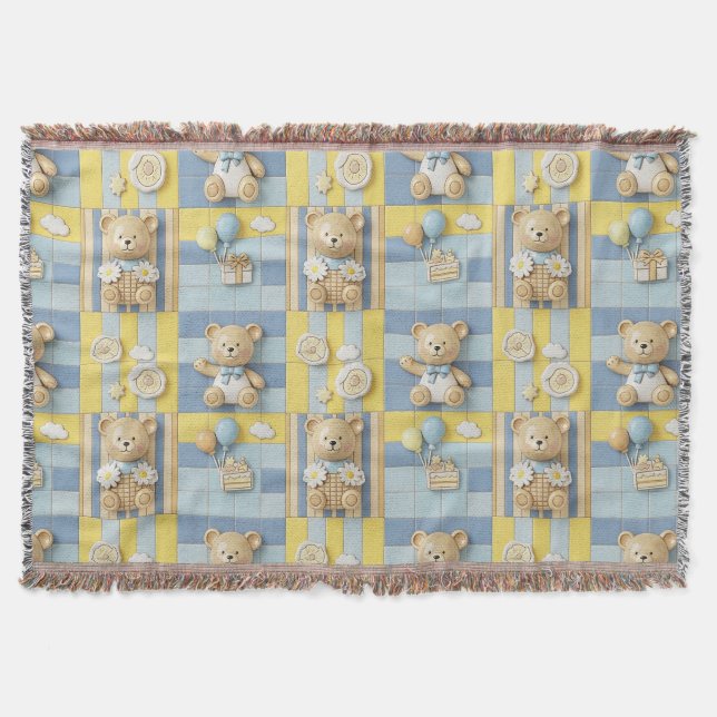 Teddy Bear Daisy Garden Pattern (7) Throw Blanket (Front)