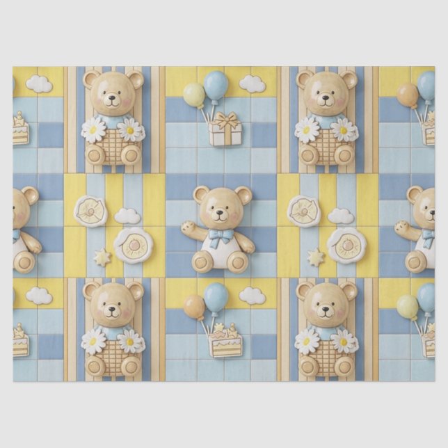 Teddy Bear Daisy Garden Pattern (7) Tissue Paper (Front)