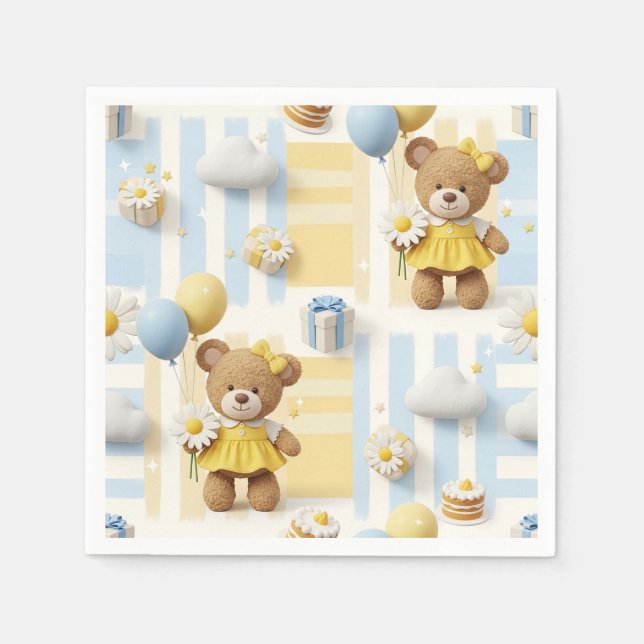 Teddy Bear Daisy Garden Pattern (8) Napkins (Front)