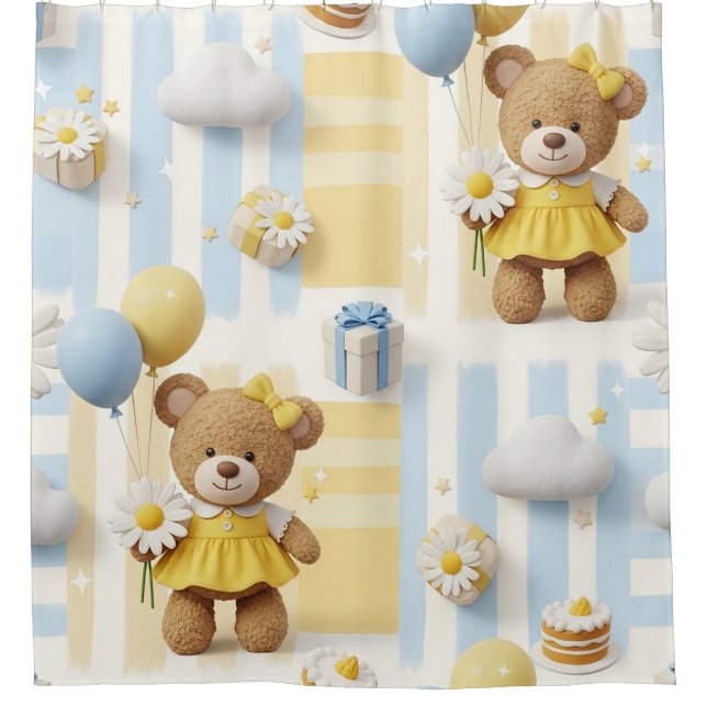 Teddy Bear Daisy Garden Pattern (8) Shower Curtain (Front)