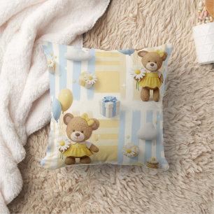 Teddy Bear Daisy Garden Pattern (8) Throw Pillow