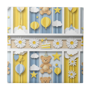 Teddy Bear Daisy Garden Pattern (9) Ceramic Tile