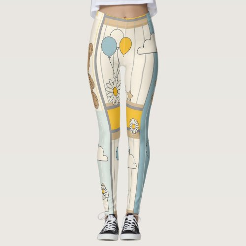 Teddy Bear Daisy Garden Pattern (9) Leggings