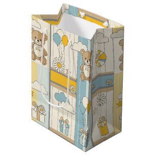 Teddy Bear Daisy Garden Pattern (9) Medium Gift Bag