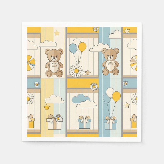 Teddy Bear Daisy Garden Pattern (9) Napkins (Front)