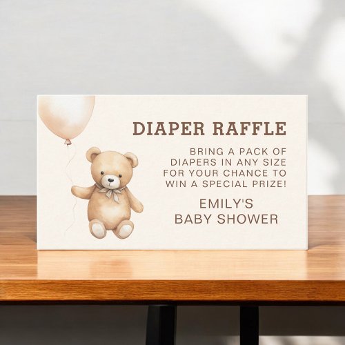 Teddy Bear Diaper Raffle Bearly Wait Baby Shower Enclosure Card by Pretty Girly Designs