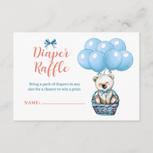Teddy Bear Diaper Raffle Blue Baby Shower Enclosure Card