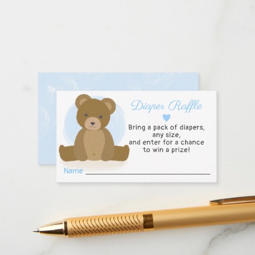 Teddy Bear Diaper Raffle Boy Baby Shower Enclosure Card