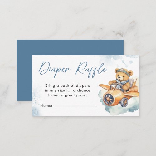 Teddy Bear Diaper Raffle Boy Baby Shower Enclosure Card