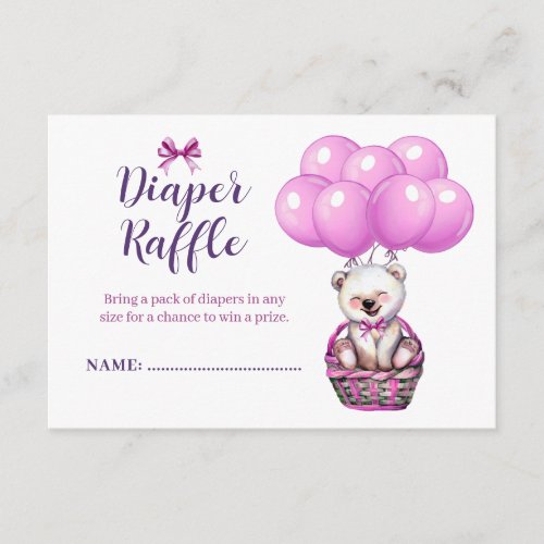 Teddy Bear Diaper Raffle Pink Baby Shower Enclosure Card
