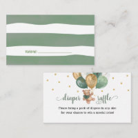 Teddy Bear Diaper Raffle Sage Green Baby Shower Enclosure Card