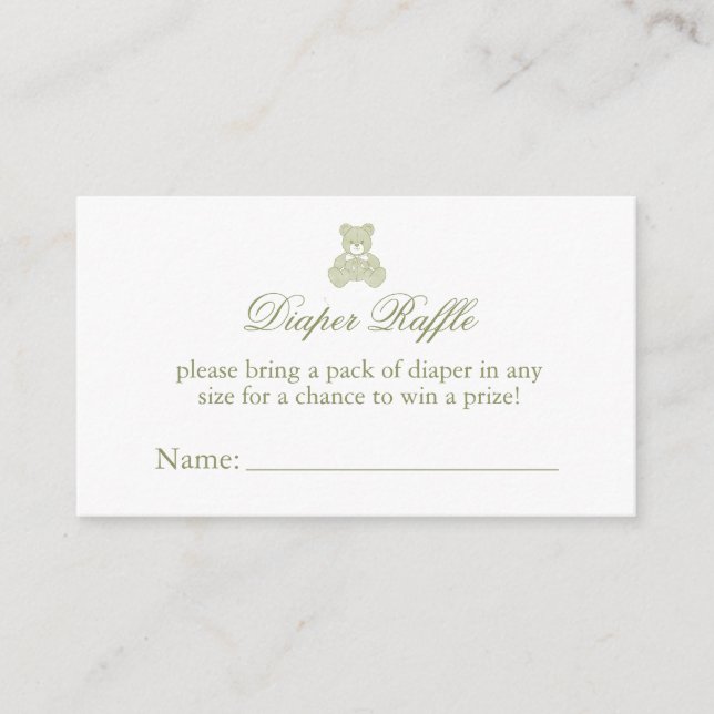 Teddy Bear Diaper Raffle Ticket Baby Shower Enclosure Card (Front)