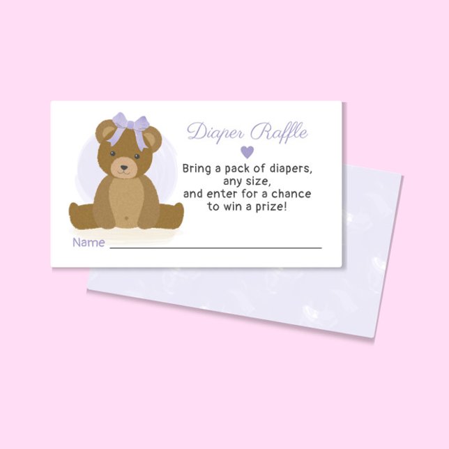 Teddy Bear Diaper Raffle Ticket Girl Baby Shower Enclosure Card (Creator Uploaded)