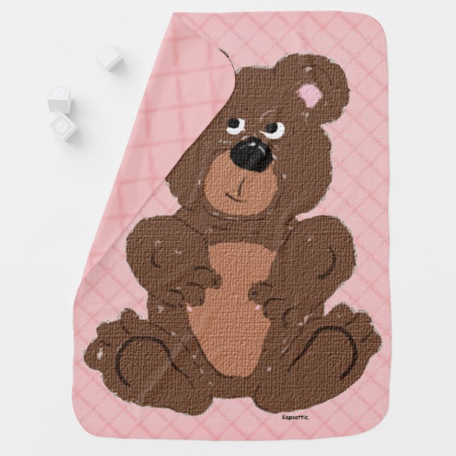 Teddy Bear Digital Drawing with Pink Background Baby Blanket (In Situ)