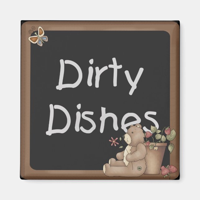 Teddy Bear Dirty Dishes Dishwasher Magnet (Front)