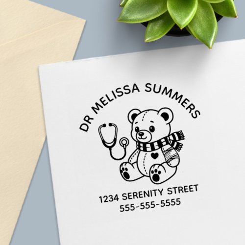 Teddy Bear Doctor Pediatrician Arch Address V2 Self-inking Stamp