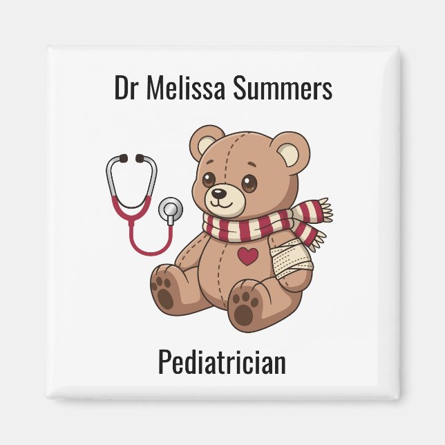 Teddy Bear Doctor Pediatrician Custom Text Magnet (Front)