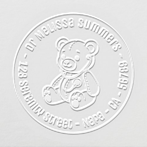 Teddy Bear Doctor Pediatrician Round Address Embosser