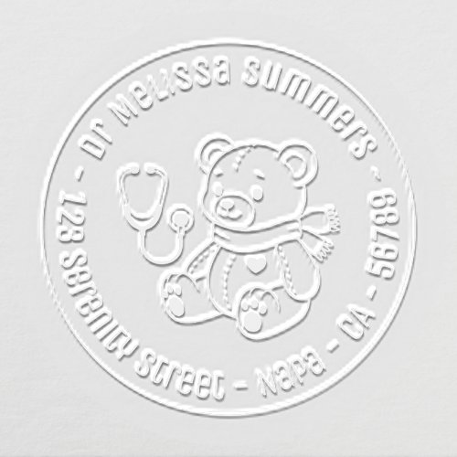 Teddy Bear Doctor Pediatrician Round Address Embosser
