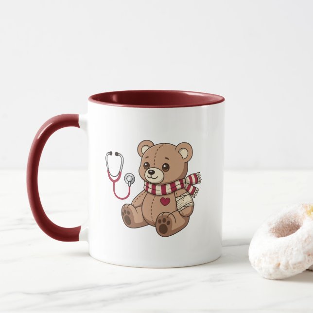 Teddy Bear Doctor Pediatrician Stethoscope Mug (With Donut)