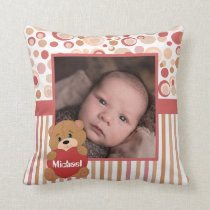 Teddy bear dots and stripes kids photo frame throw pillow