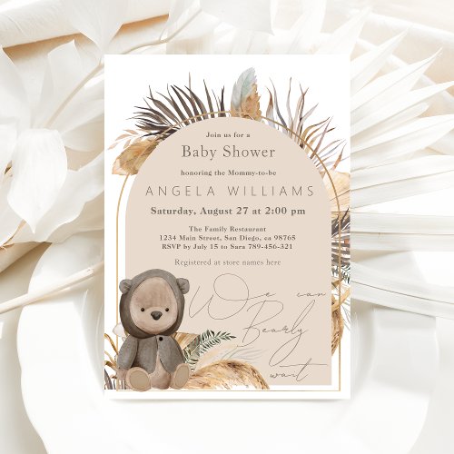 Teddy Bear Dried leaves Boho Baby Shower  Invitation