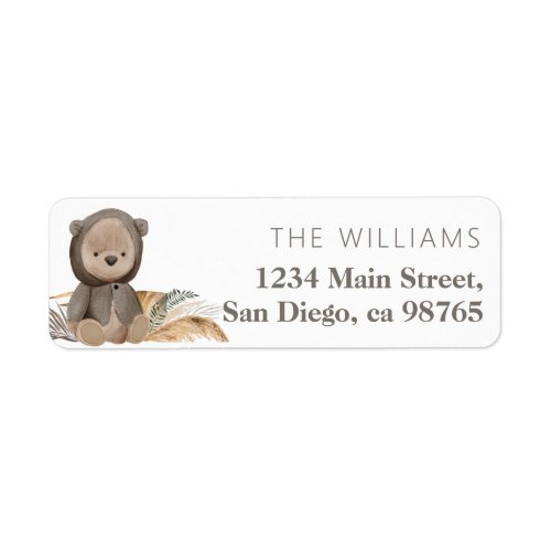 Teddy Bear Dried leaves Boho Baby Shower Label