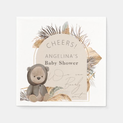Teddy Bear Dried leaves Boho Baby Shower Napkins