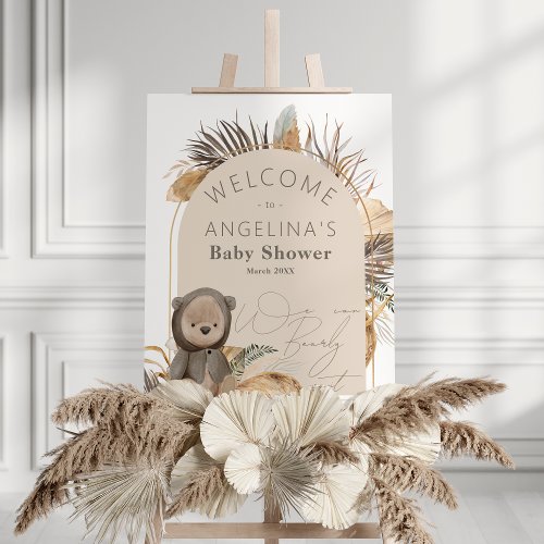 Teddy Bear Dried leaves Boho Baby Shower welcome Foam Board