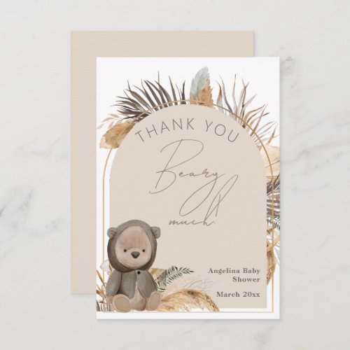 Teddy Bear Dried leaves Boho Thank Beary Much Thank You Card
