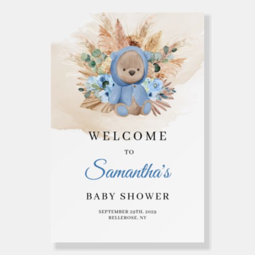 Teddy bear dried palm pampas baby shower welcome foam board